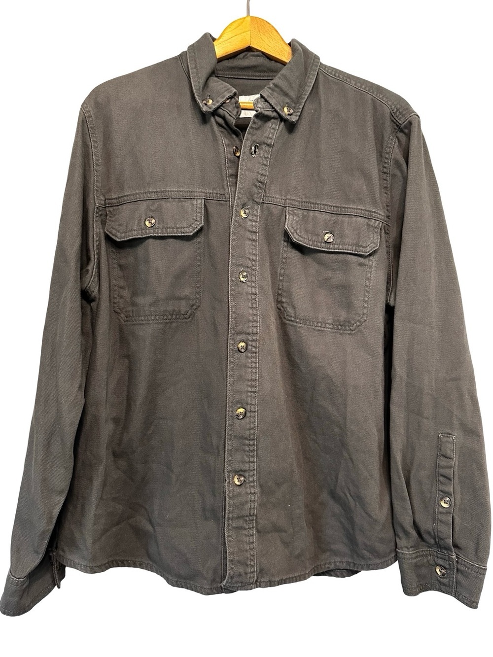 Lucky Brand Gray Cotton Button Down Shirt Large Long Sleeve Thick Heavy